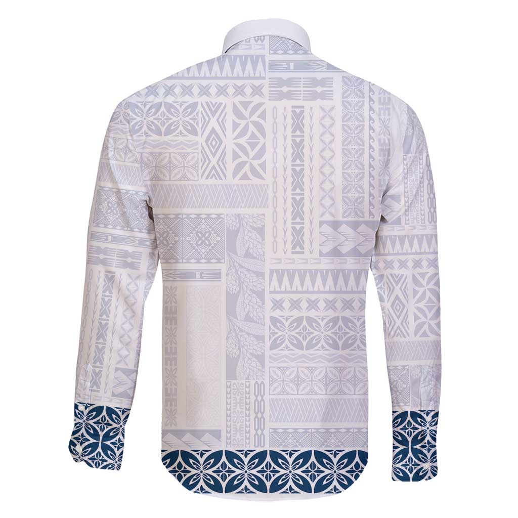 Samoa Siapo Blue Trimmed Family Matching Off Shoulder Maxi Dress and Hawaiian Shirt Samoa White Sunday - Polynesian Pride