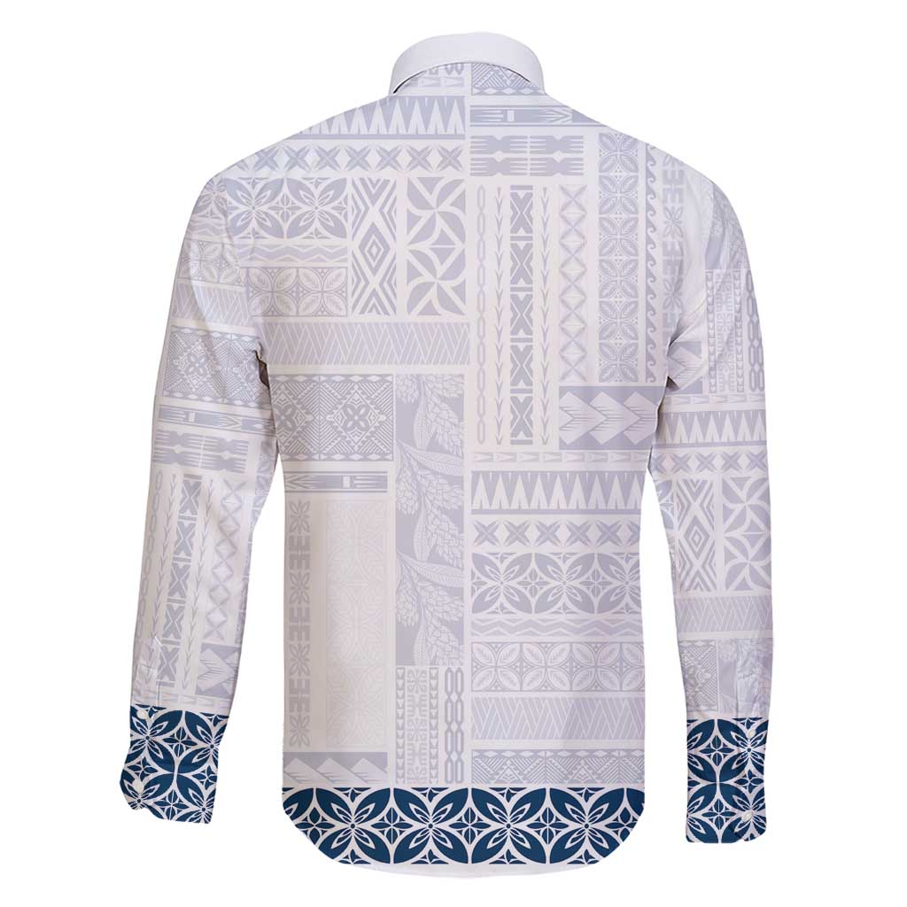 Samoa Siapo Blue Trimmed Family Matching Short Sleeve Bodycon Dress and Hawaiian Shirt Samoa White Sunday - Polynesian Pride