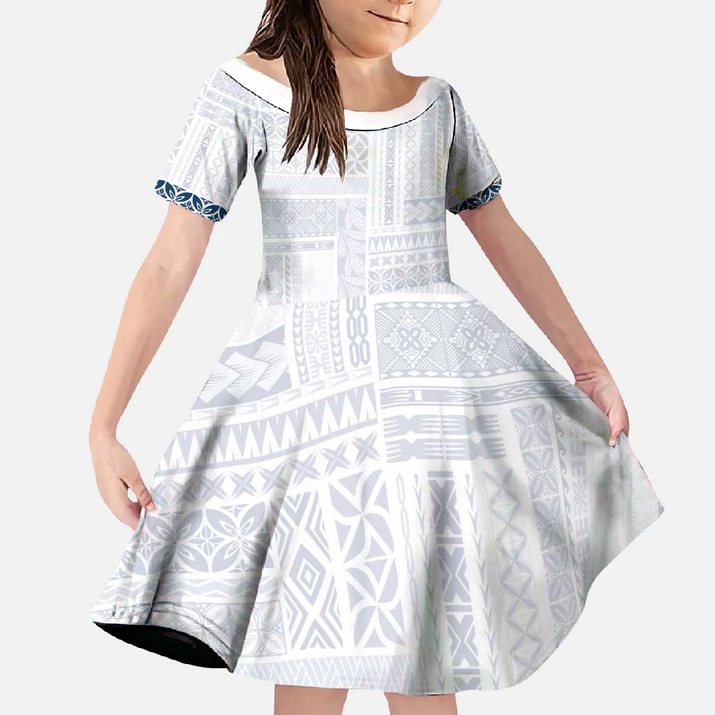 Samoa Siapo Blue Trimmed Family Matching Summer Maxi Dress and Hawaiian Shirt Samoa White Sunday - Polynesian Pride