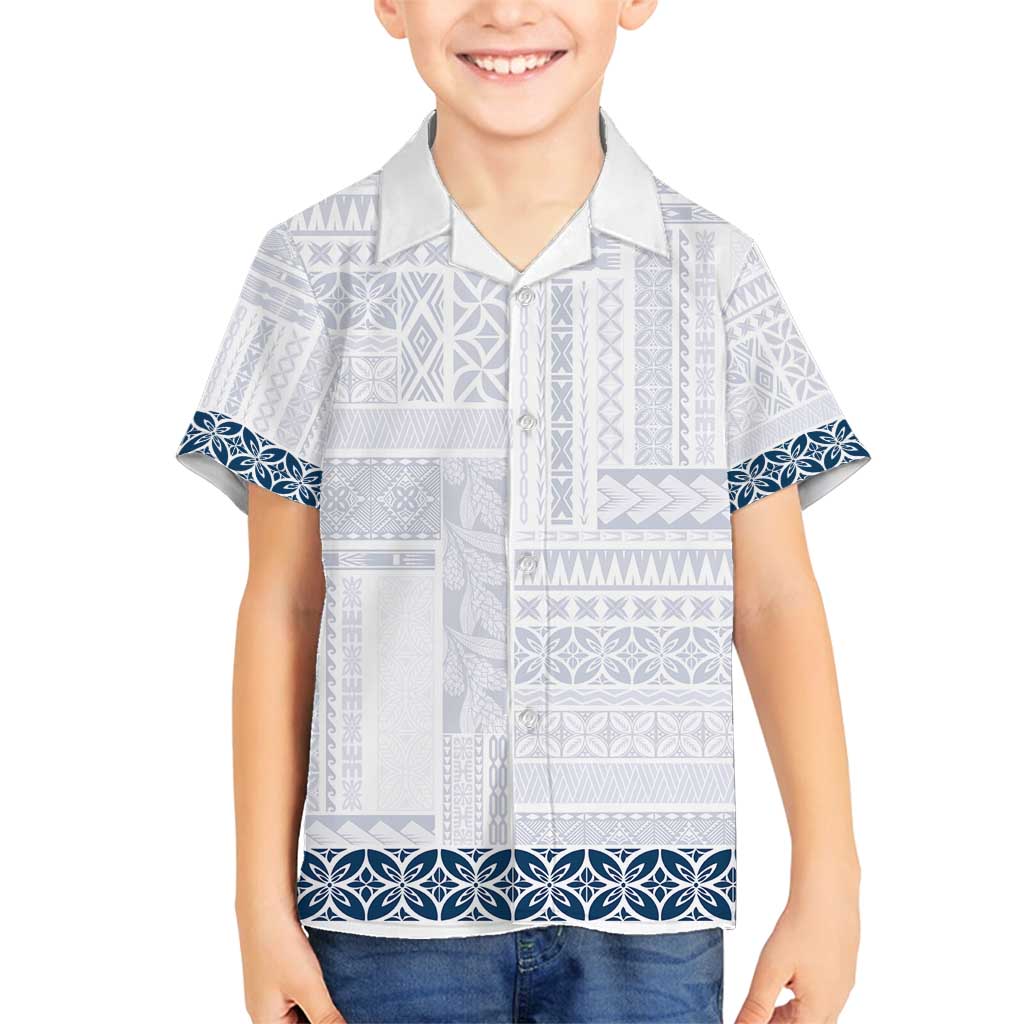 Samoa Siapo Blue Trimmed Family Matching Summer Maxi Dress and Hawaiian Shirt Samoa White Sunday - Polynesian Pride
