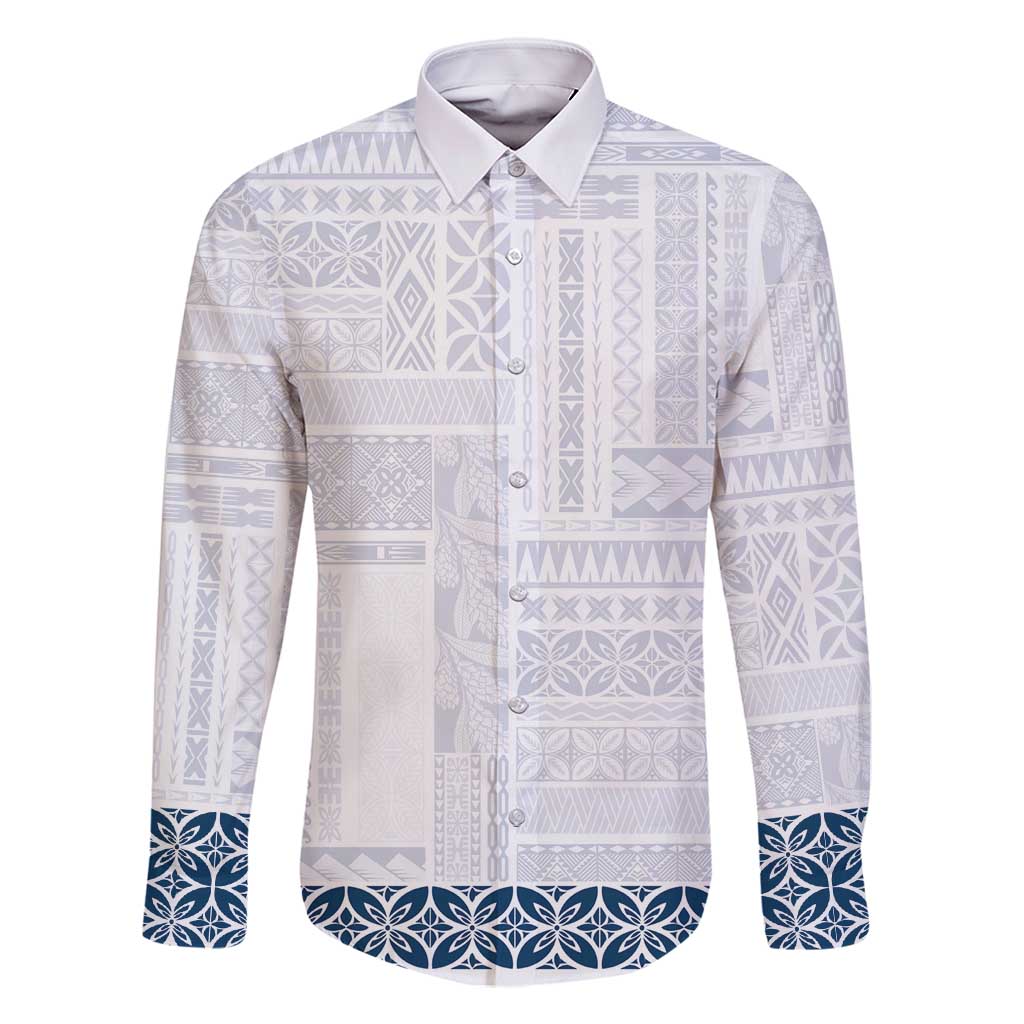 Samoa Siapo Blue Trimmed Family Matching Tank Maxi Dress and Hawaiian Shirt Samoa White Sunday - Polynesian Pride