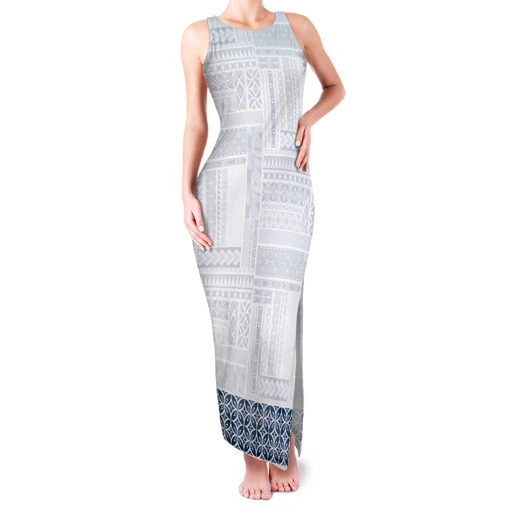 Samoa Siapo Blue Trimmed Family Matching Tank Maxi Dress and Hawaiian Shirt Samoa White Sunday - Polynesian Pride