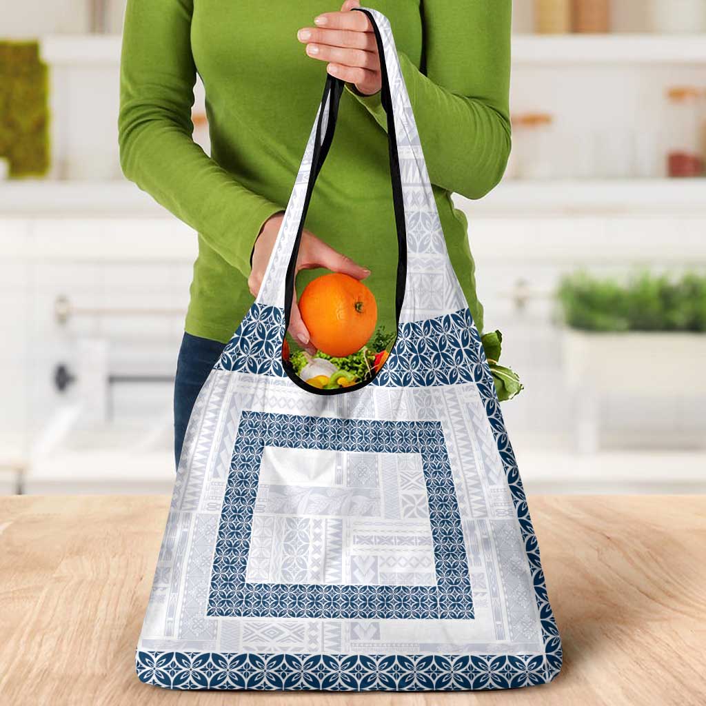 Samoa Siapo Blue Trimmed Grocery Bag Samoa White Sunday - Polynesian Pride