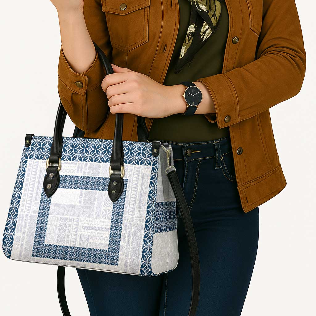 Samoa Siapo Blue Trimmed Leather Bag Samoa White Sunday - Polynesian Pride