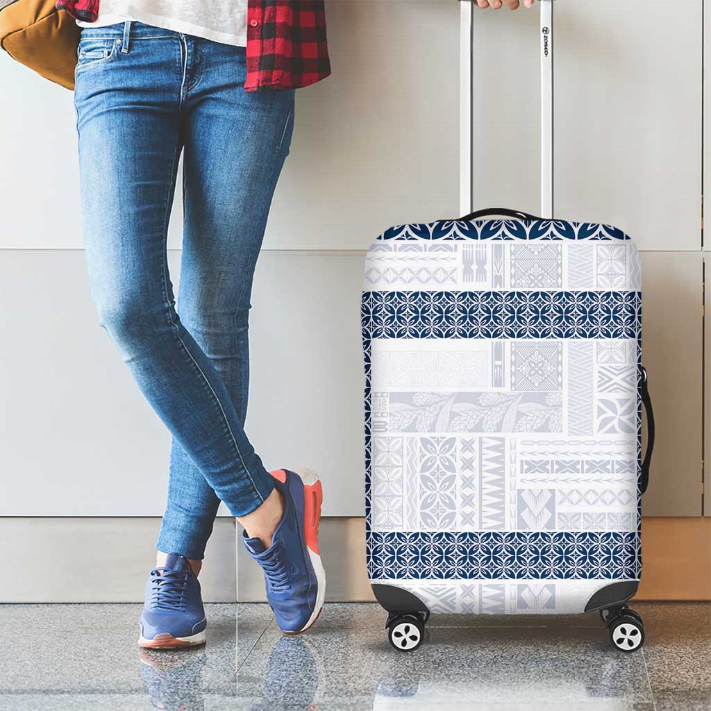 Samoa Siapo Blue Trimmed Luggage Cover Samoa White Sunday - Polynesian Pride