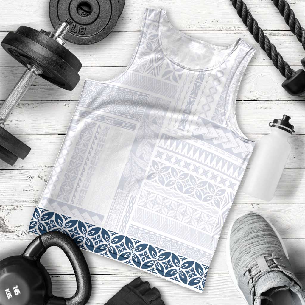 Samoa Siapo Blue Trimmed Men Tank Top Samoa White Sunday - Polynesian Pride