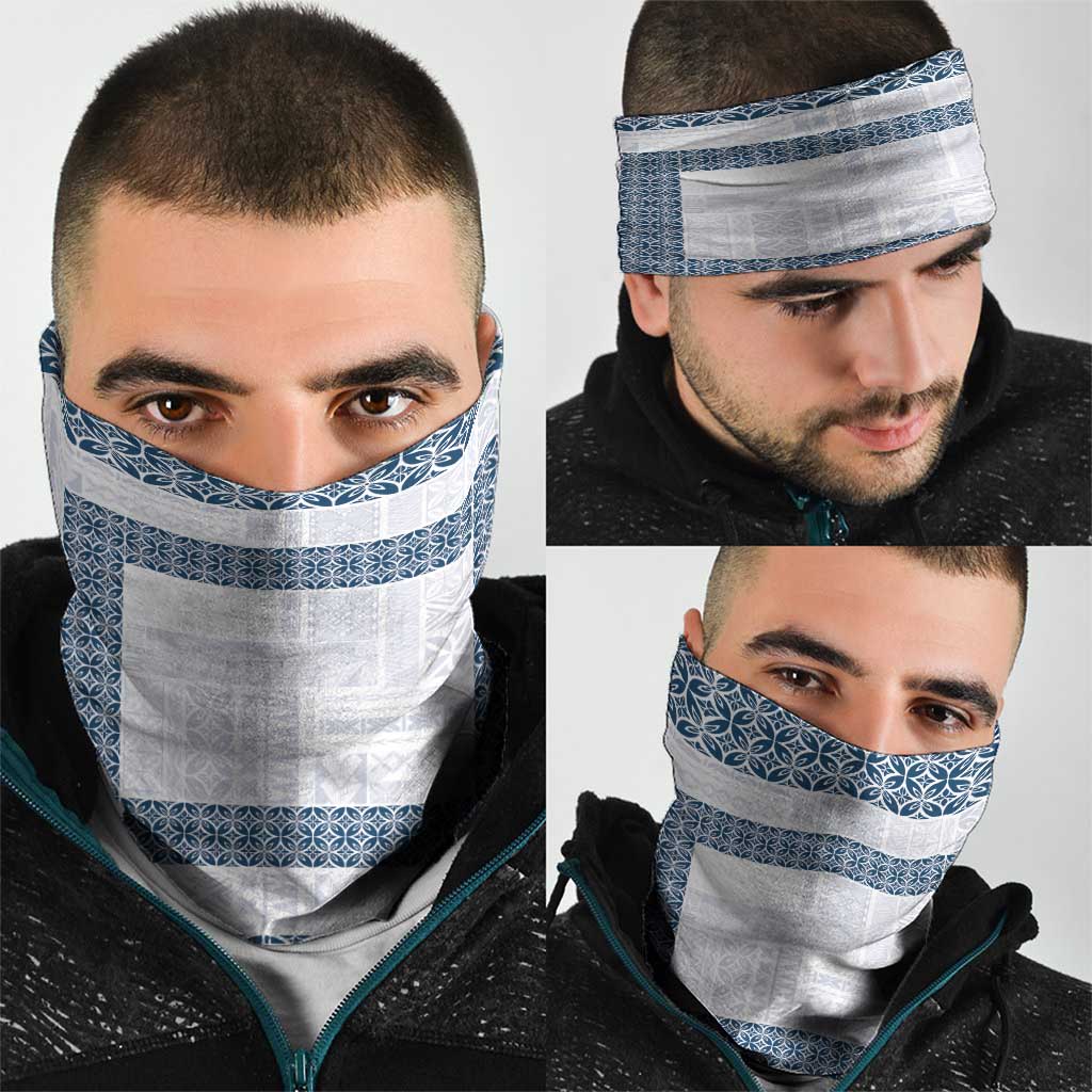 Samoa Siapo Blue Trimmed Neck Gaiter Samoa White Sunday - Polynesian Pride