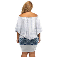 Samoa Siapo Blue Trimmed Off Shoulder Short Dress Samoa White Sunday - Polynesian Pride