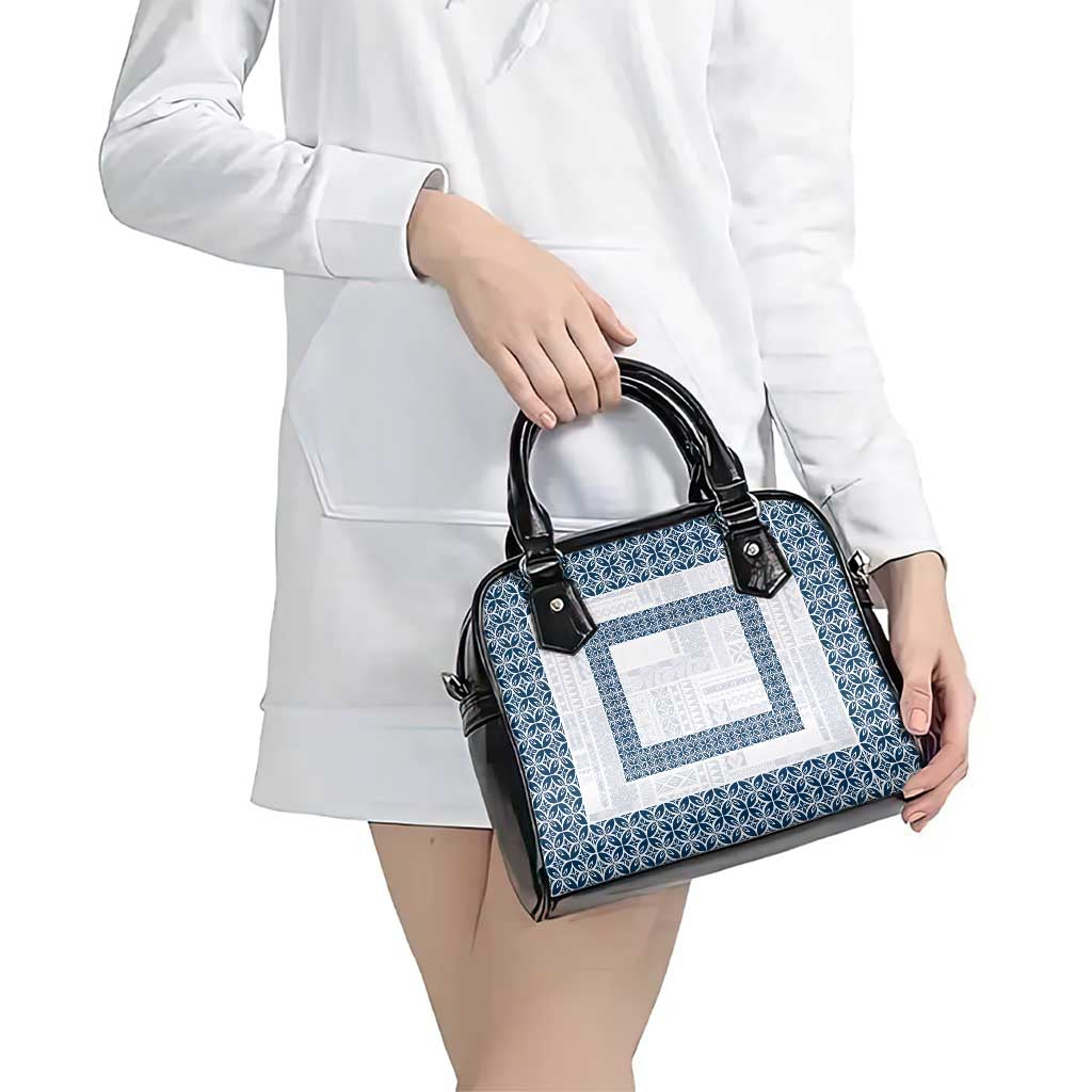 Samoa Siapo Blue Trimmed Shoulder Handbag Samoa White Sunday - Polynesian Pride