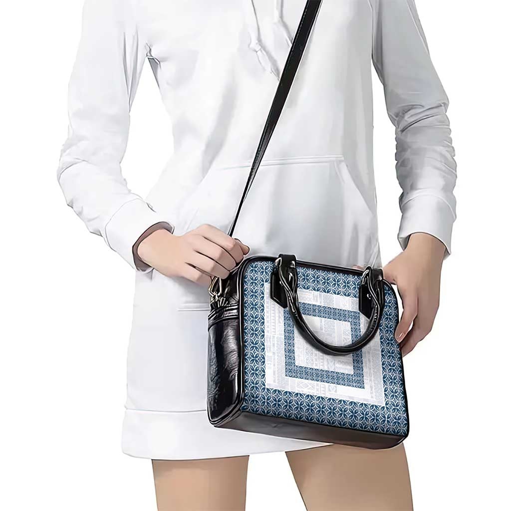 Samoa Siapo Blue Trimmed Shoulder Handbag Samoa White Sunday - Polynesian Pride