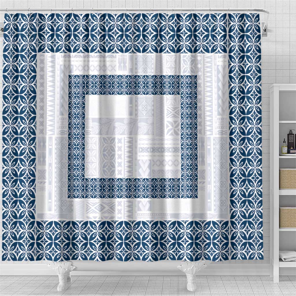 Samoa Siapo Blue Trimmed Shower Curtain Samoa White Sunday - Polynesian Pride