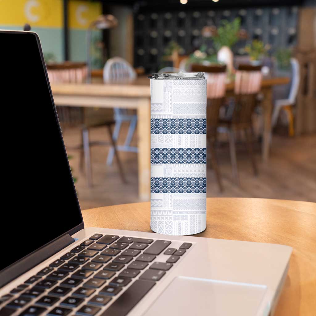 Samoa Siapo Blue Trimmed Skinny Tumbler Samoa White Sunday - Polynesian Pride