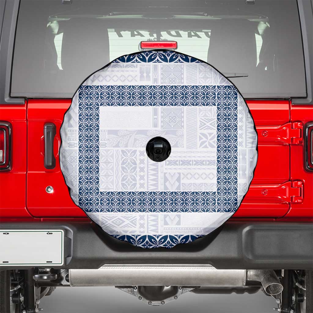 Samoa Siapo Blue Trimmed Spare Tire Cover Samoa White Sunday - Polynesian Pride