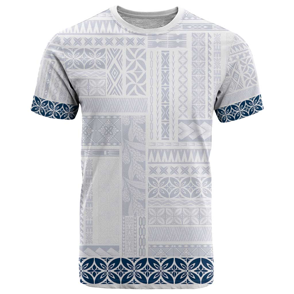 Samoa Siapo Blue Trimmed T Shirt Samoa White Sunday - Polynesian Pride