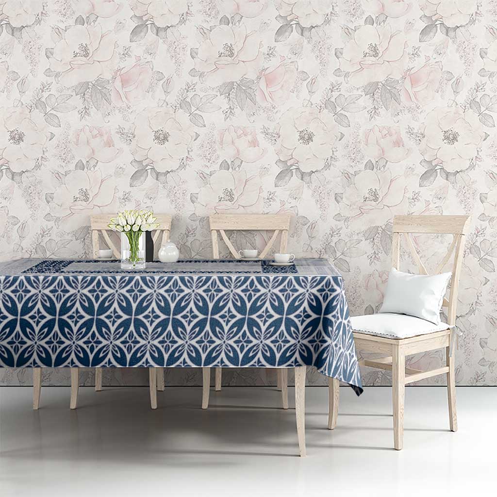 Samoa Siapo Blue Trimmed Tablecloth Samoa White Sunday - Polynesian Pride