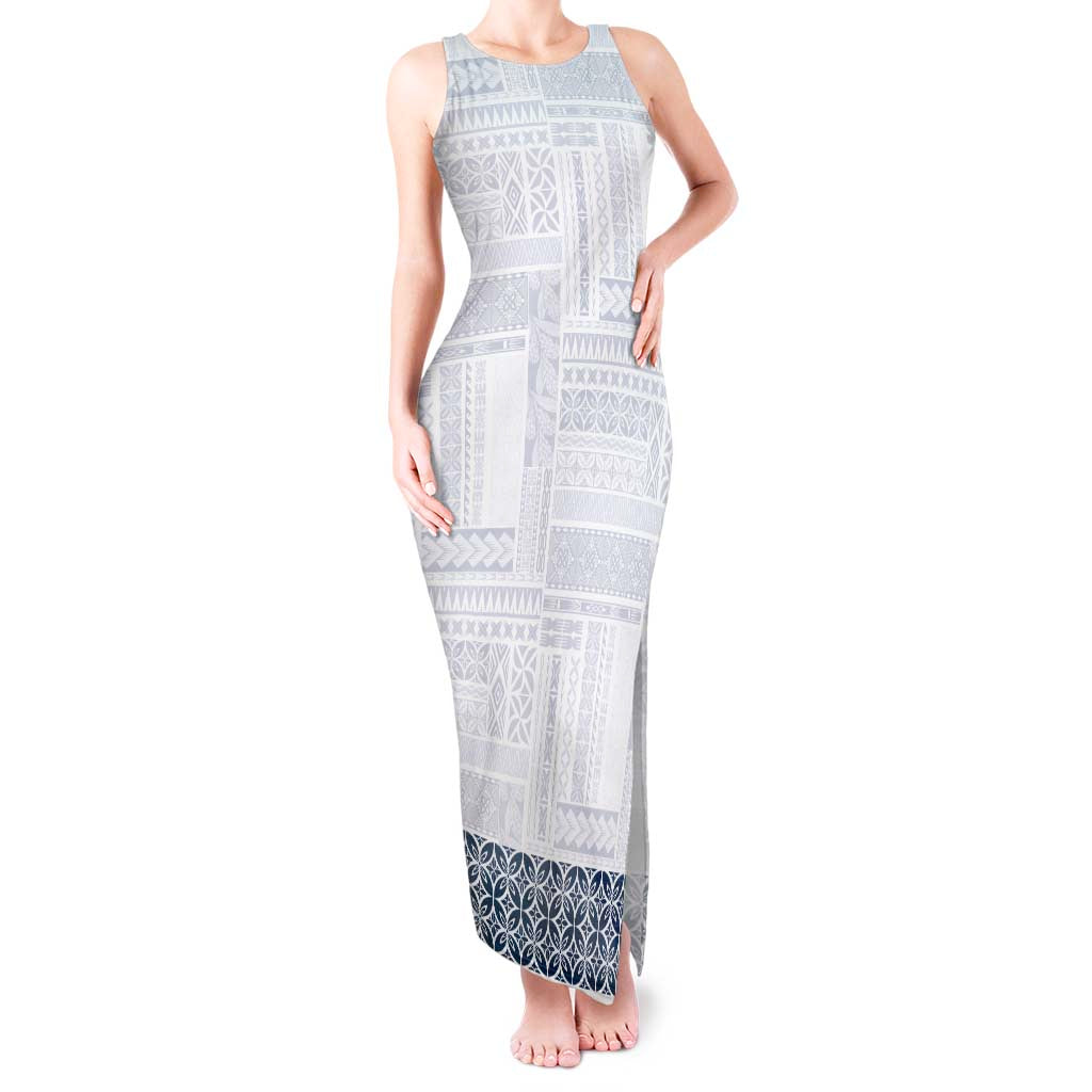 Samoa Siapo Blue Trimmed Tank Maxi Dress Samoa White Sunday - Polynesian Pride