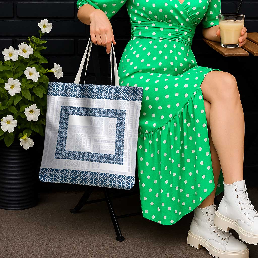 Samoa Siapo Blue Trimmed Tote Bag Samoa White Sunday - Polynesian Pride