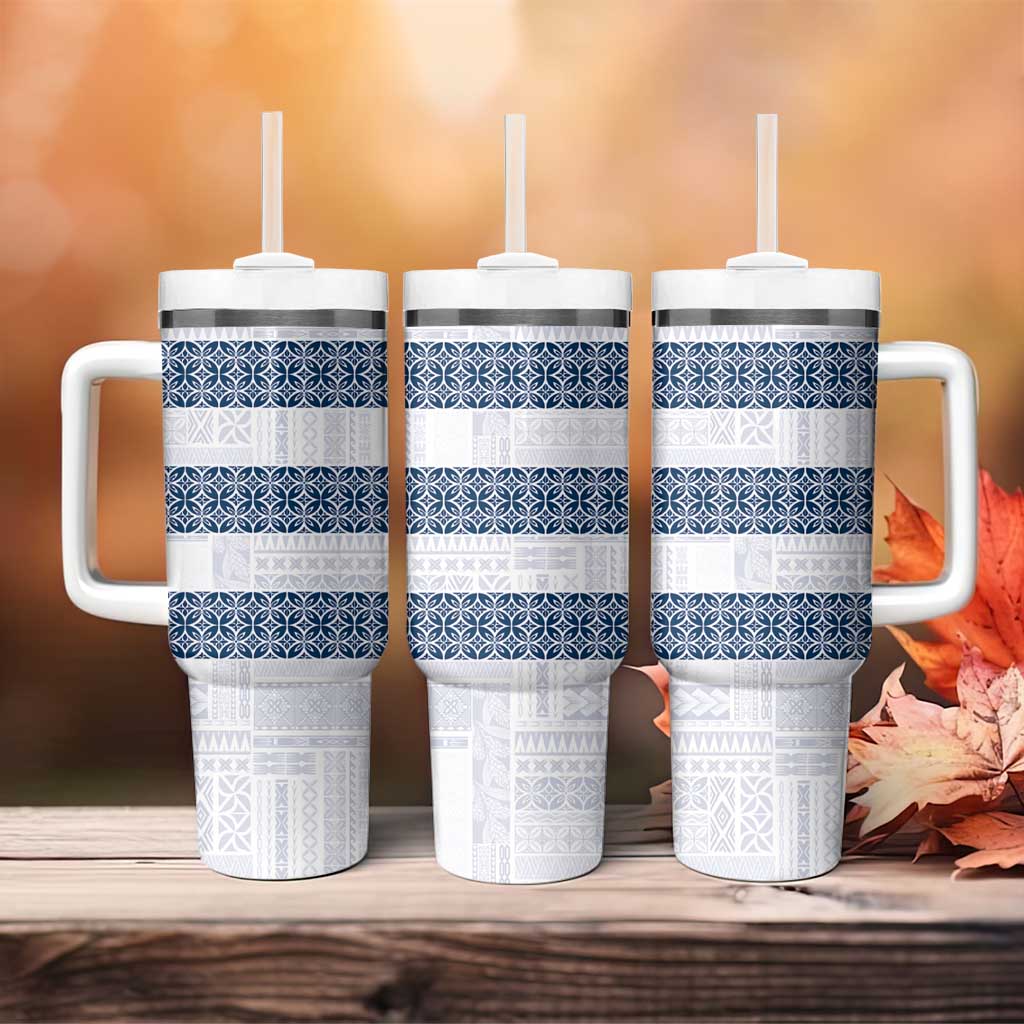 Samoa Siapo Blue Trimmed Tumbler With Handle Samoa White Sunday - Polynesian Pride