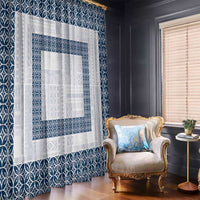Samoa Siapo Blue Trimmed Window Curtain Samoa White Sunday - Polynesian Pride