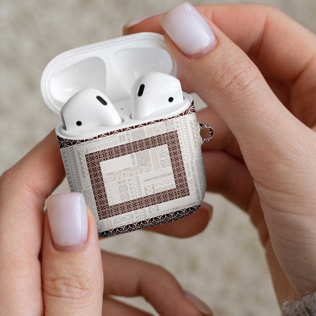 Samoa Siapo Brown Trimmed AirPods Case Samoa White Sunday - Polynesian Pride