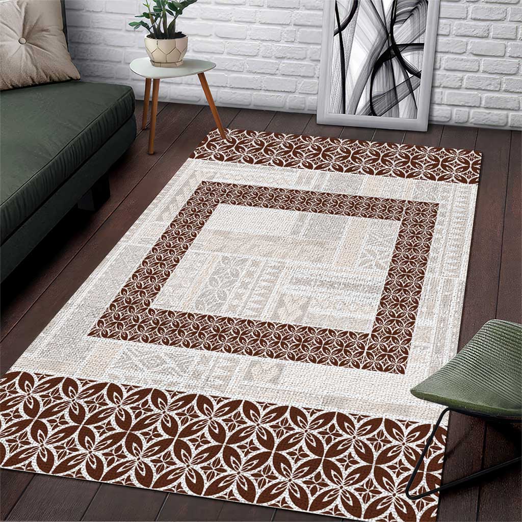 Samoa Siapo Brown Trimmed Area Rug Samoa White Sunday - Polynesian Pride