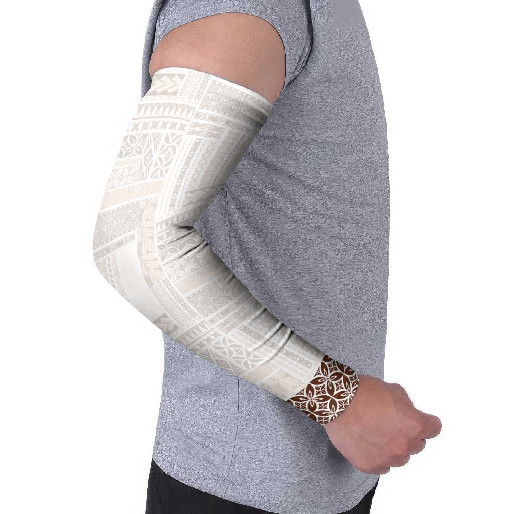 Samoa Siapo Brown Trimmed Arm Sleeves Samoa White Sunday - Polynesian Pride