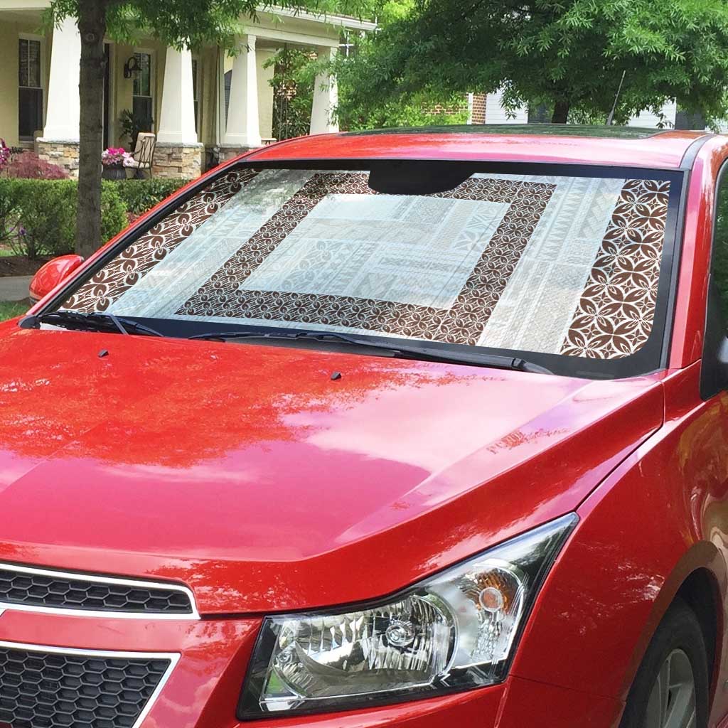 Samoa Siapo Brown Trimmed Auto Sun Shade Samoa White Sunday - Polynesian Pride