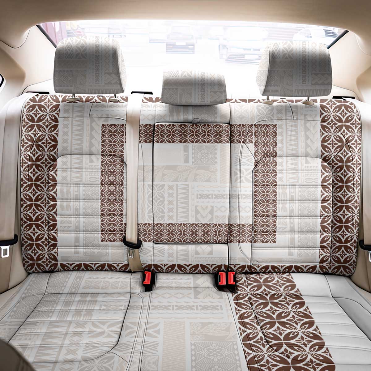 Samoa Siapo Brown Trimmed Back Car Seat Cover Samoa White Sunday - Polynesian Pride