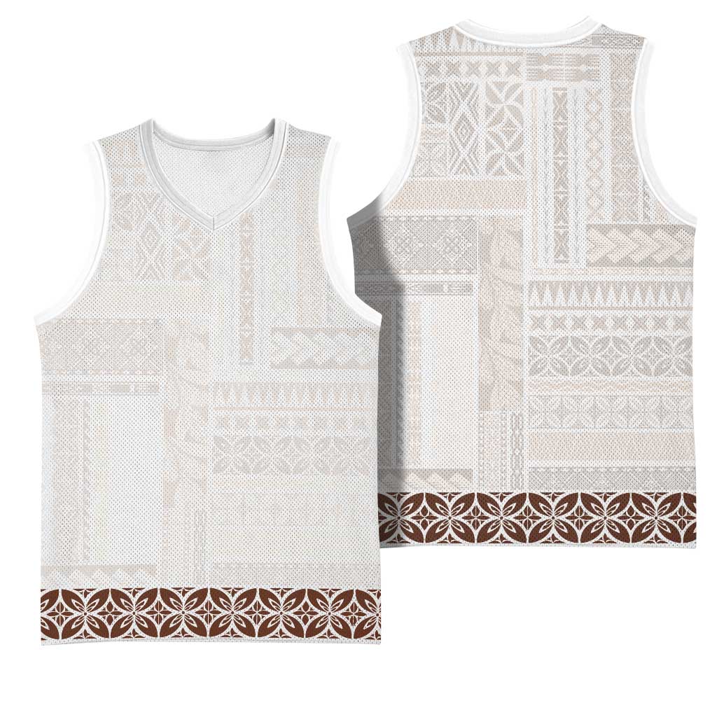 Samoa Siapo Brown Trimmed Basketball Jersey Samoa White Sunday - Polynesian Pride