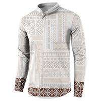 Samoa Siapo Brown Trimmed Button Sweatshirt Samoa White Sunday - Polynesian Pride