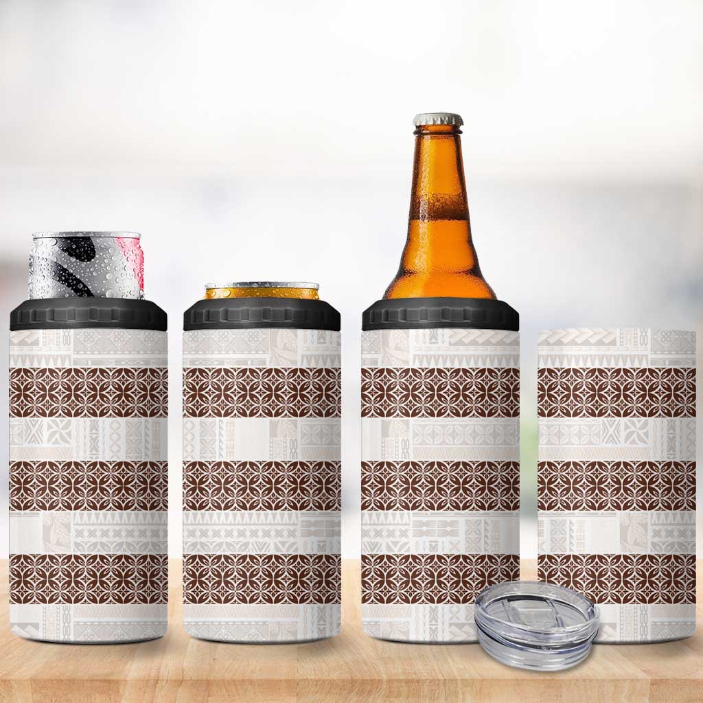Samoa Siapo Brown Trimmed 4 in 1 Can Cooler Tumbler Samoa White Sunday - Polynesian Pride