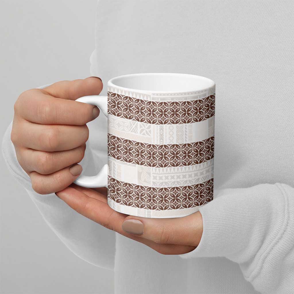 Samoa Siapo Brown Trimmed Ceramic Mug Samoa White Sunday - Polynesian Pride