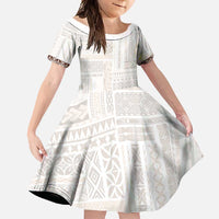 Samoa Siapo Brown Trimmed Family Matching Long Sleeve Bodycon Dress and Hawaiian Shirt Samoa White Sunday - Polynesian Pride