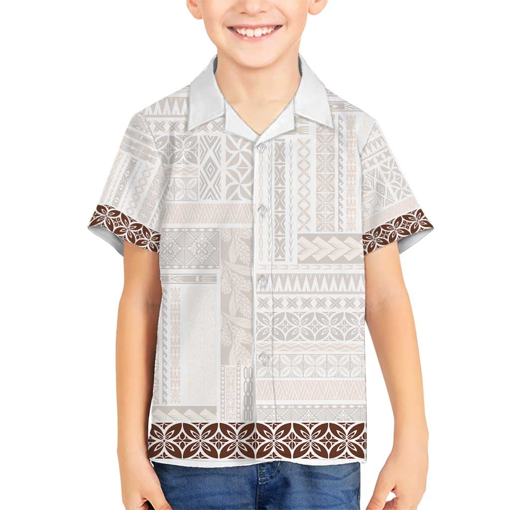 Samoa Siapo Brown Trimmed Family Matching Long Sleeve Bodycon Dress and Hawaiian Shirt Samoa White Sunday - Polynesian Pride