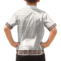 Samoa Siapo Brown Trimmed Family Matching Off The Shoulder Long Sleeve Dress and Hawaiian Shirt Samoa White Sunday - Polynesian Pride