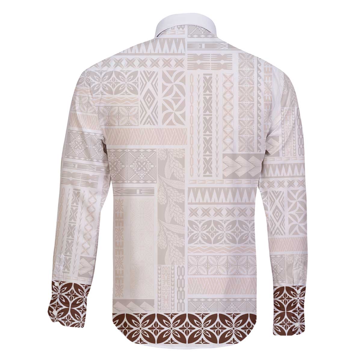 Samoa Siapo Brown Trimmed Family Matching Off The Shoulder Long Sleeve Dress and Hawaiian Shirt Samoa White Sunday - Polynesian Pride