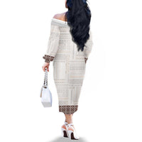Samoa Siapo Brown Trimmed Family Matching Off The Shoulder Long Sleeve Dress and Hawaiian Shirt Samoa White Sunday - Polynesian Pride