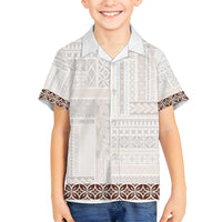 Samoa Siapo Brown Trimmed Family Matching Off Shoulder Maxi Dress and Hawaiian Shirt Samoa White Sunday - Polynesian Pride
