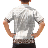 Samoa Siapo Brown Trimmed Family Matching Off Shoulder Short Dress and Hawaiian Shirt Samoa White Sunday - Polynesian Pride