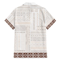 Samoa Siapo Brown Trimmed Family Matching Off Shoulder Short Dress and Hawaiian Shirt Samoa White Sunday - Polynesian Pride