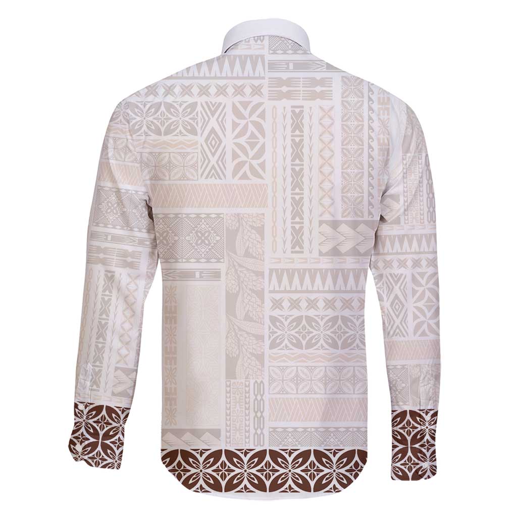Samoa Siapo Brown Trimmed Family Matching Summer Maxi Dress and Hawaiian Shirt Samoa White Sunday - Polynesian Pride