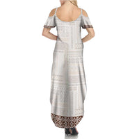 Samoa Siapo Brown Trimmed Family Matching Summer Maxi Dress and Hawaiian Shirt Samoa White Sunday - Polynesian Pride