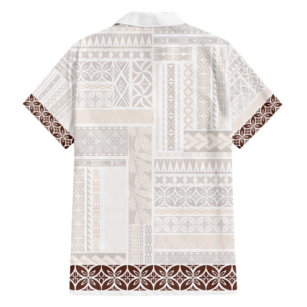 Samoa Siapo Brown Trimmed Family Matching Tank Maxi Dress and Hawaiian Shirt Samoa White Sunday - Polynesian Pride