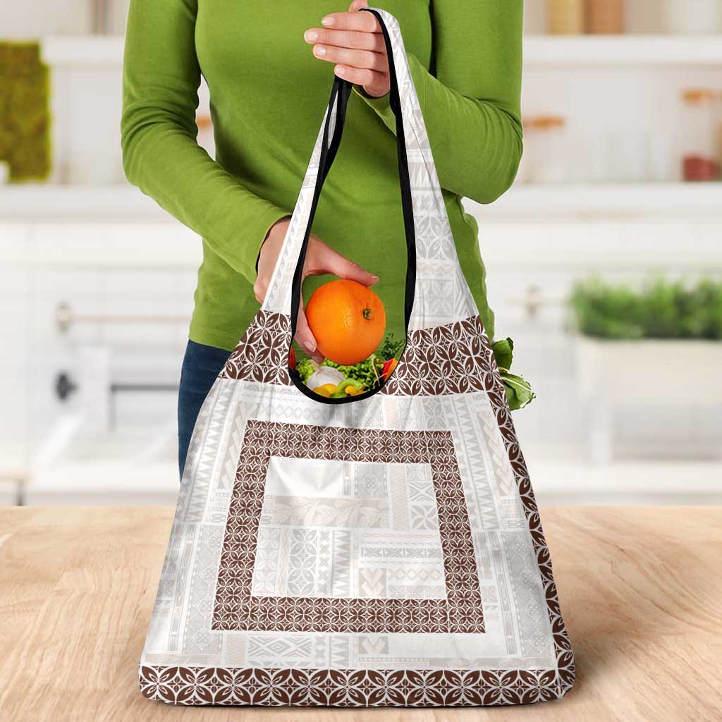 Samoa Siapo Brown Trimmed Grocery Bag Samoa White Sunday - Polynesian Pride