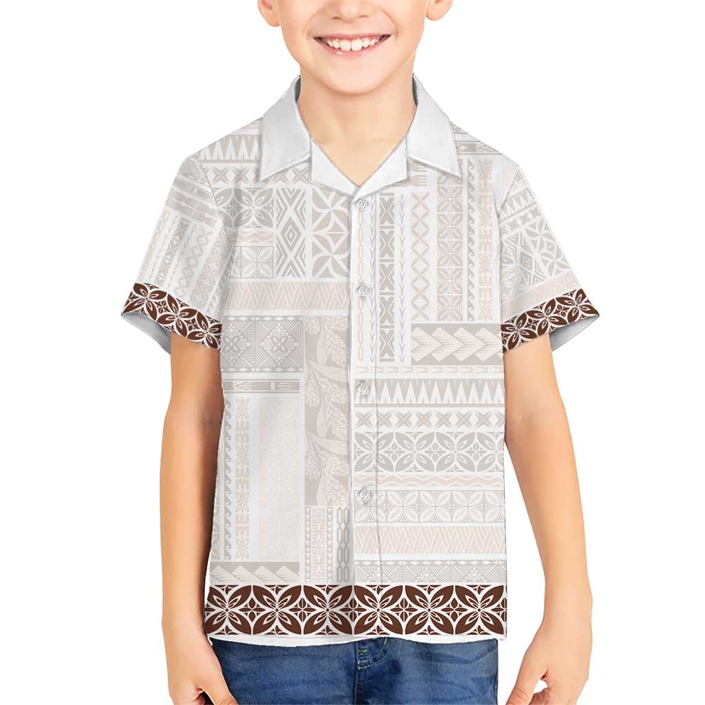 Samoa Siapo Brown Trimmed Kid Hawaiian Shirt Samoa White Sunday - Polynesian Pride