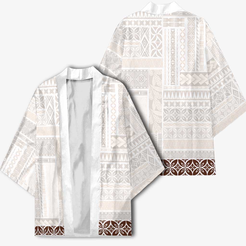 Samoa Siapo Brown Trimmed Kimono Samoa White Sunday - Polynesian Pride