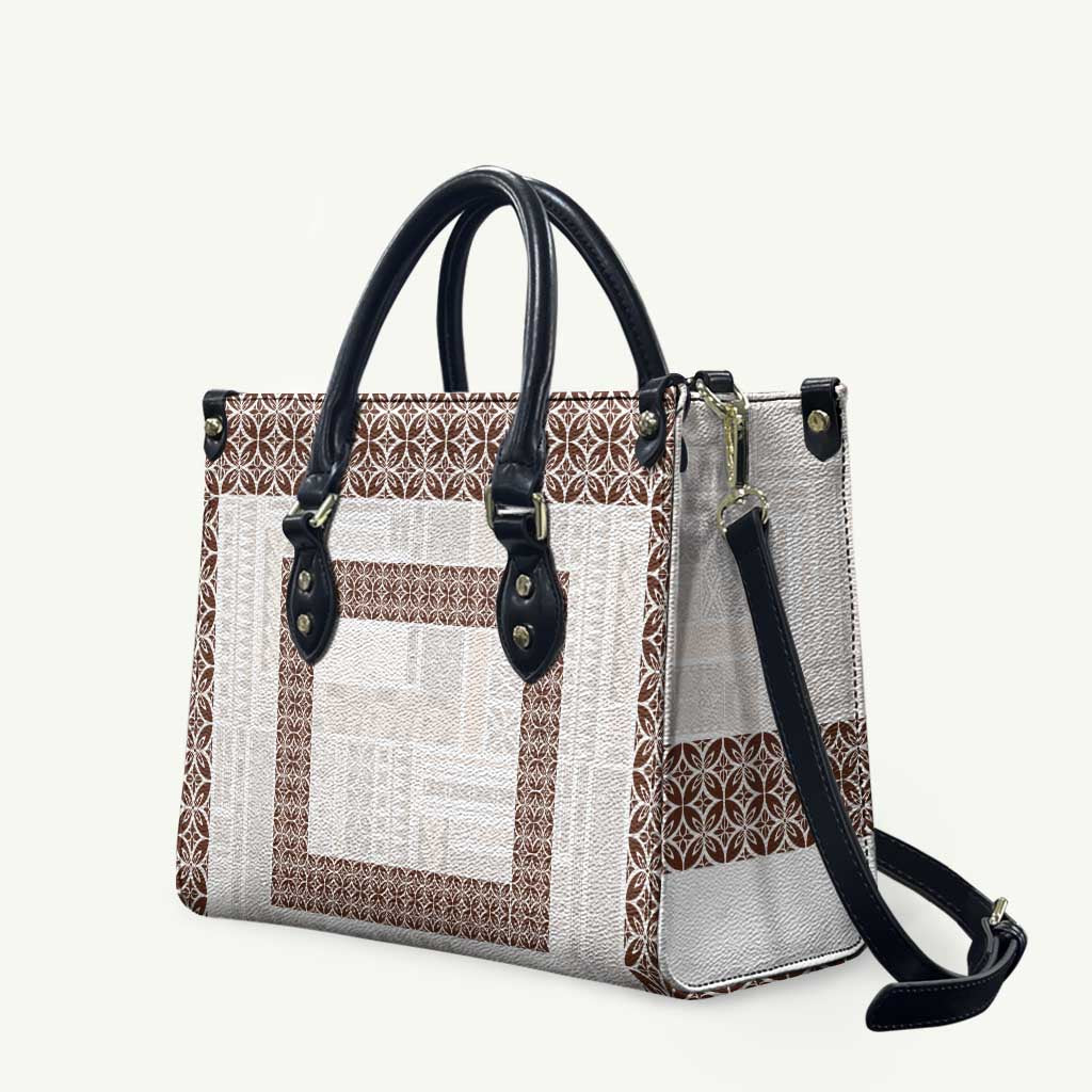 Samoa Siapo Brown Trimmed Leather Bag Samoa White Sunday - Polynesian Pride