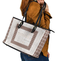 Samoa Siapo Brown Trimmed Leather Tote Bag Samoa White Sunday - Polynesian Pride