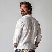 Samoa Siapo Brown Trimmed Long Sleeve Polo Shirt Samoa White Sunday - Polynesian Pride
