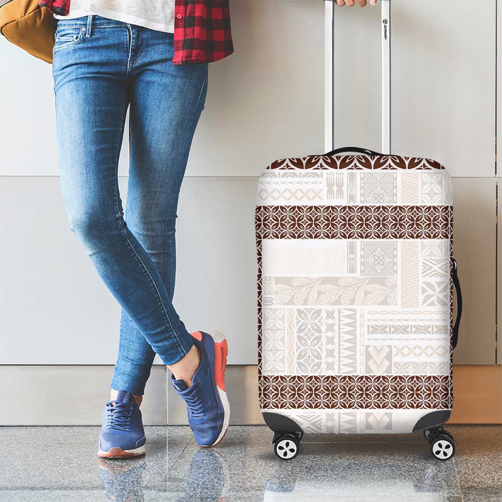 Samoa Siapo Brown Trimmed Luggage Cover Samoa White Sunday - Polynesian Pride